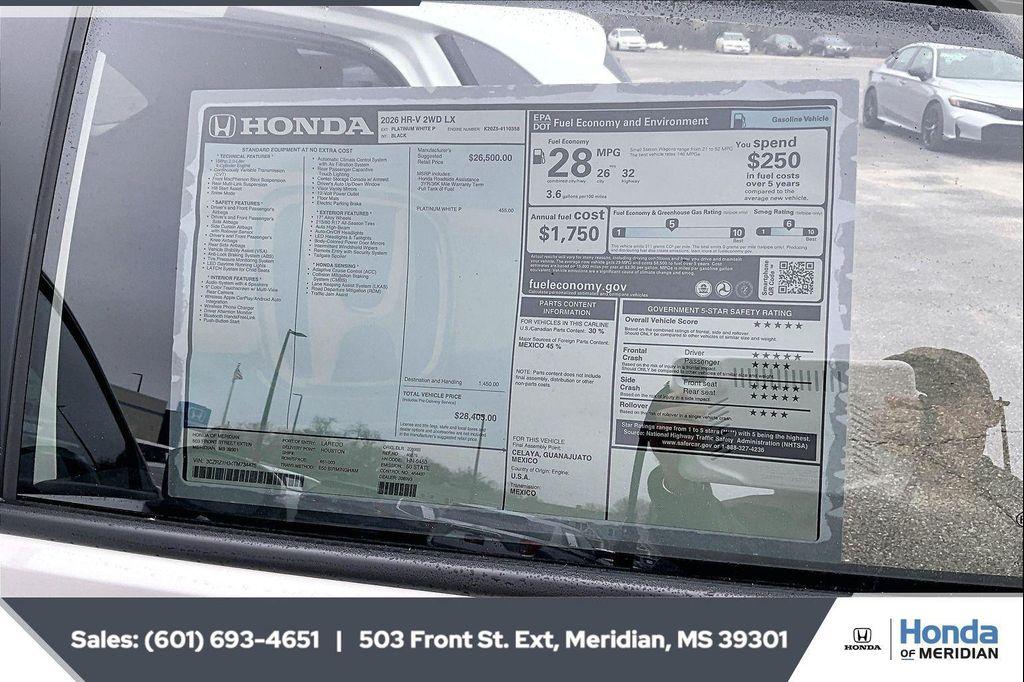 new 2026 Honda HR-V car, priced at $28,405