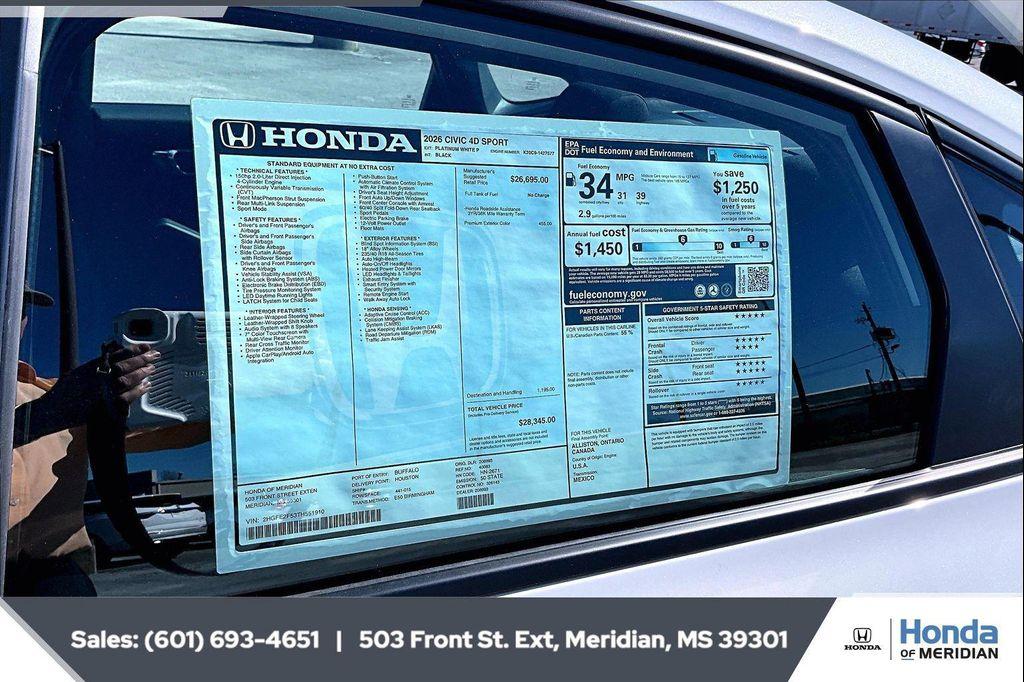 new 2026 Honda Civic car, priced at $28,345