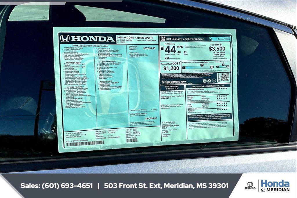 new 2025 Honda Accord Hybrid car, priced at $33,268
