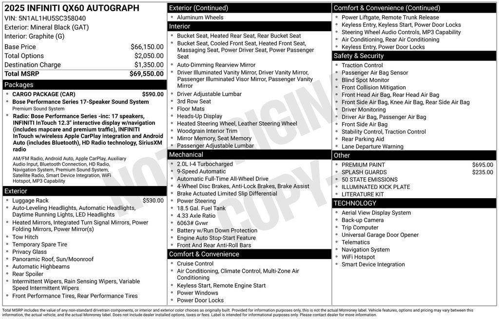 new 2025 INFINITI QX60 car, priced at $59,118