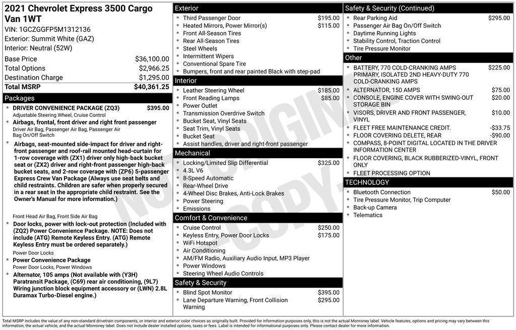 used 2021 Chevrolet Express 3500 car, priced at $24,749