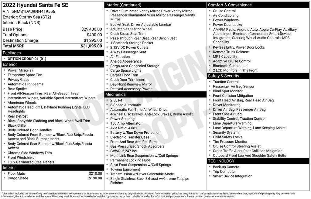 used 2022 Hyundai Santa Fe car, priced at $19,690