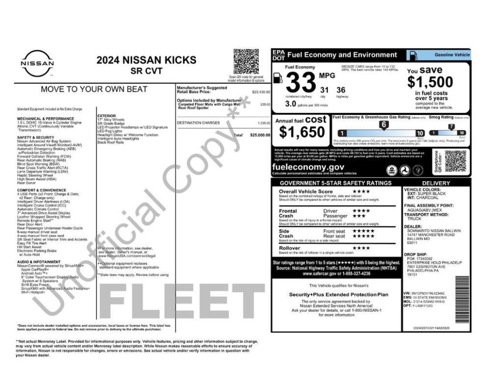 used 2024 Nissan Kicks car, priced at $19,524