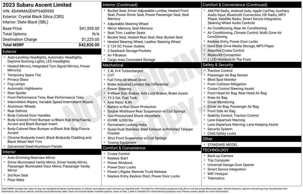 used 2023 Subaru Ascent car, priced at $25,950