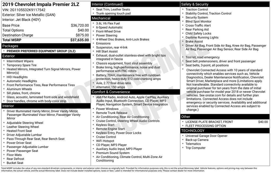 used 2019 Chevrolet Impala car, priced at $18,749
