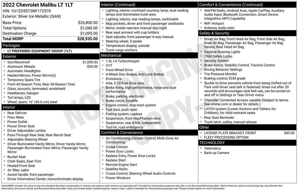 used 2022 Chevrolet Malibu car, priced at $16,425