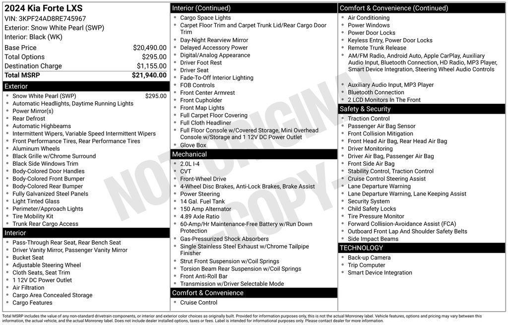 used 2024 Kia Forte car, priced at $18,174