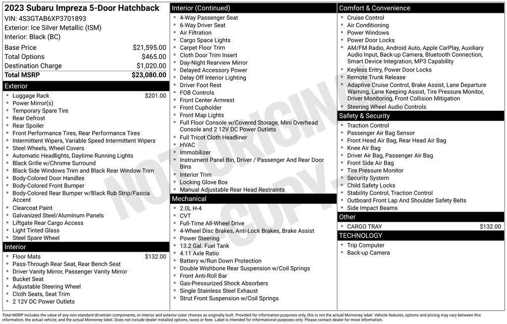 used 2023 Subaru Impreza car, priced at $19,375