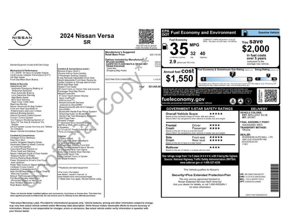 used 2024 Nissan Versa car, priced at $17,974