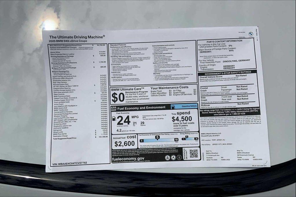 new 2026 BMW 840 Gran Coupe car, priced at $101,100
