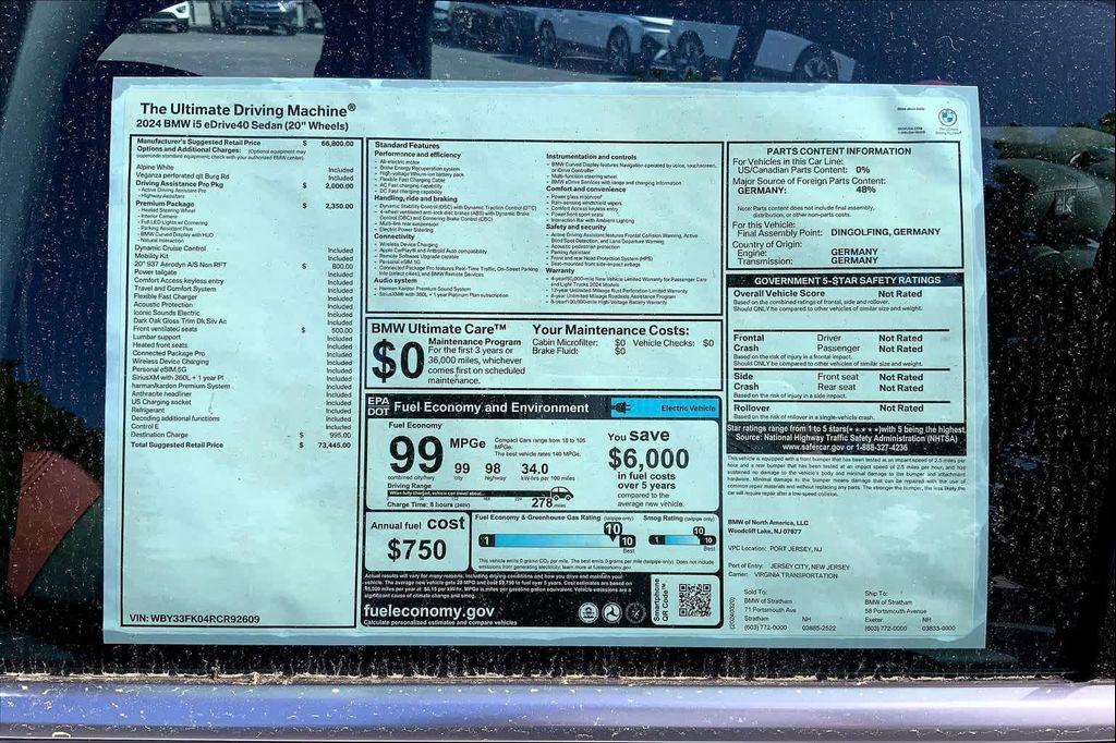 new 2024 BMW i5 car, priced at $55,545