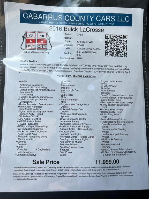 used 2016 Buick LaCrosse car, priced at $11,999