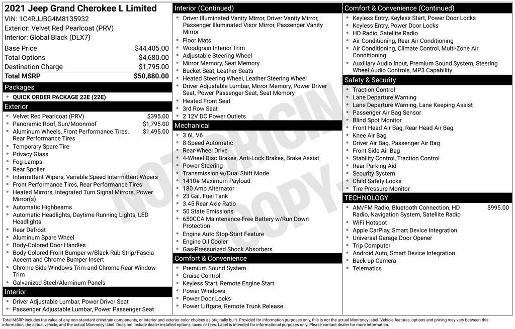 used 2021 Jeep Grand Cherokee L car, priced at $27,567