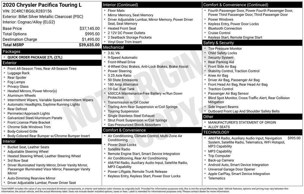 used 2020 Chrysler Pacifica car, priced at $19,414