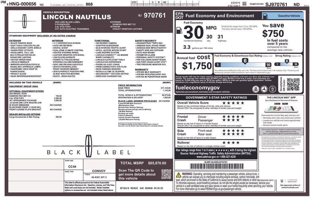 used 2025 Lincoln Nautilus car, priced at $65,990