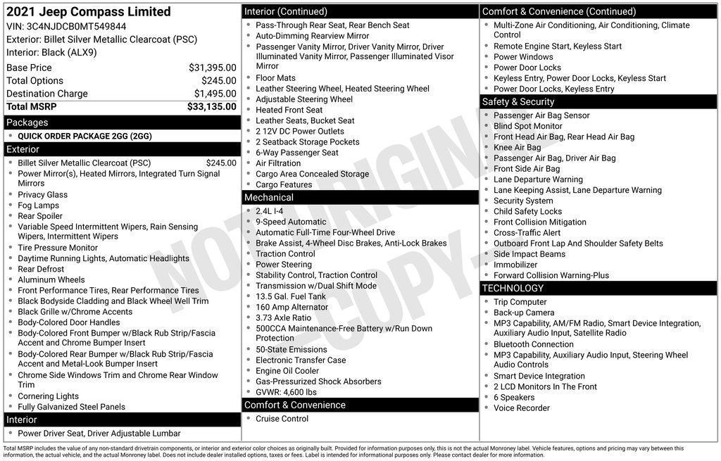 used 2021 Jeep Compass car, priced at $15,922
