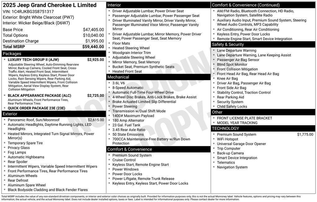 new 2025 Jeep Grand Cherokee L car, priced at $46,921