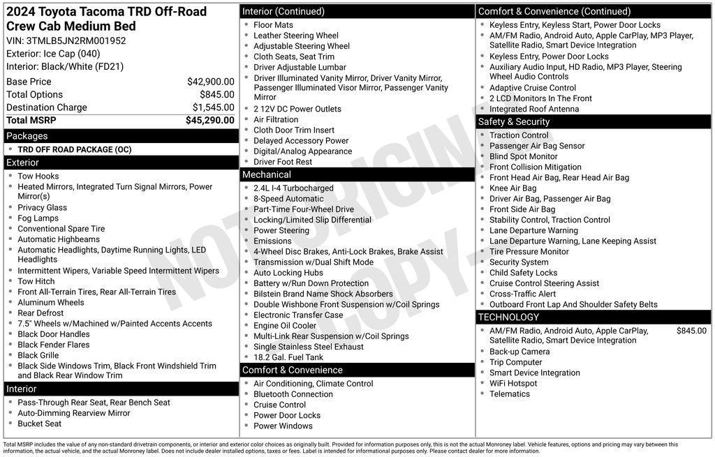 used 2024 Toyota Tacoma car, priced at $39,050