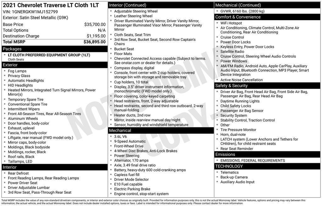 used 2021 Chevrolet Traverse car, priced at $25,831