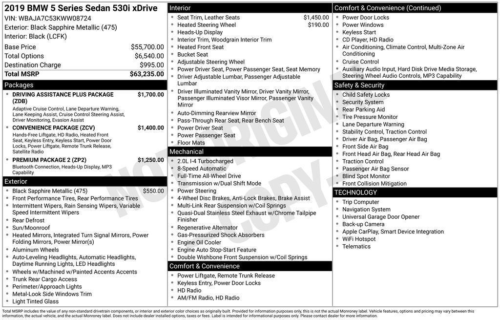 used 2019 BMW 530 car, priced at $14,397