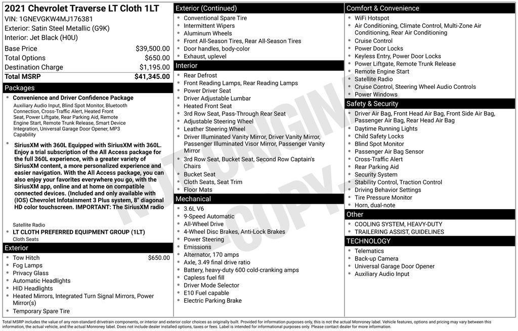 used 2021 Chevrolet Traverse car, priced at $18,415