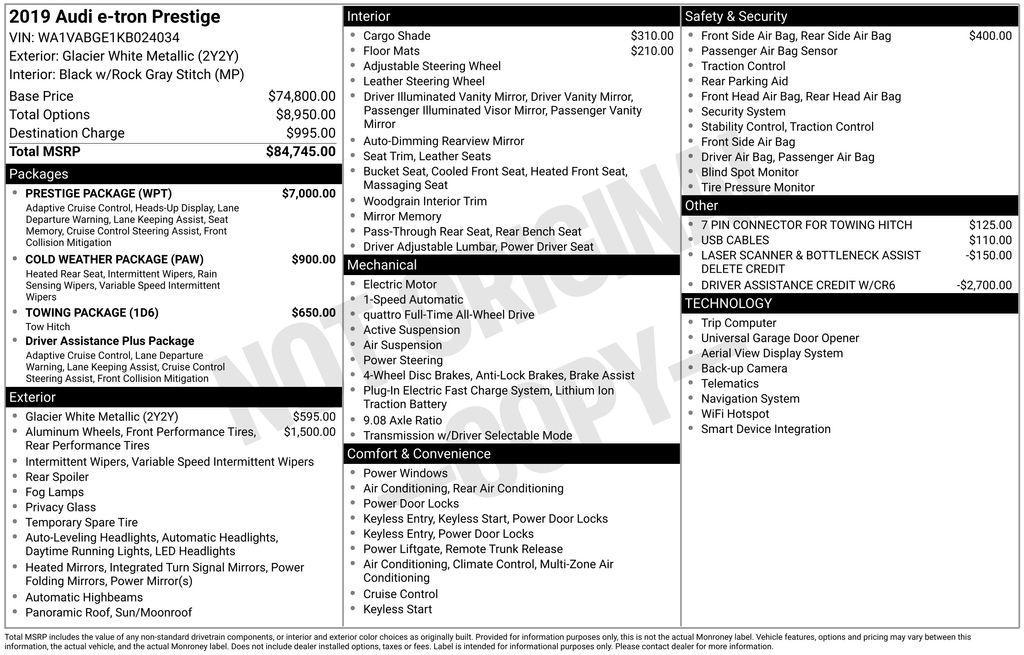 used 2019 Audi e-tron car, priced at $18,424