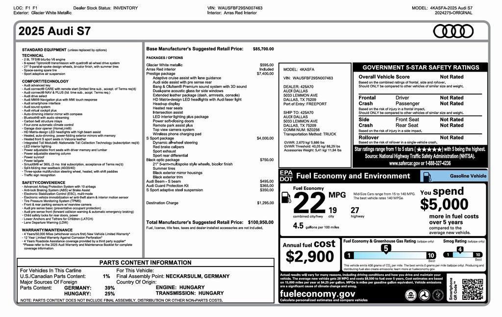 used 2025 Audi S7 car, priced at $80,000