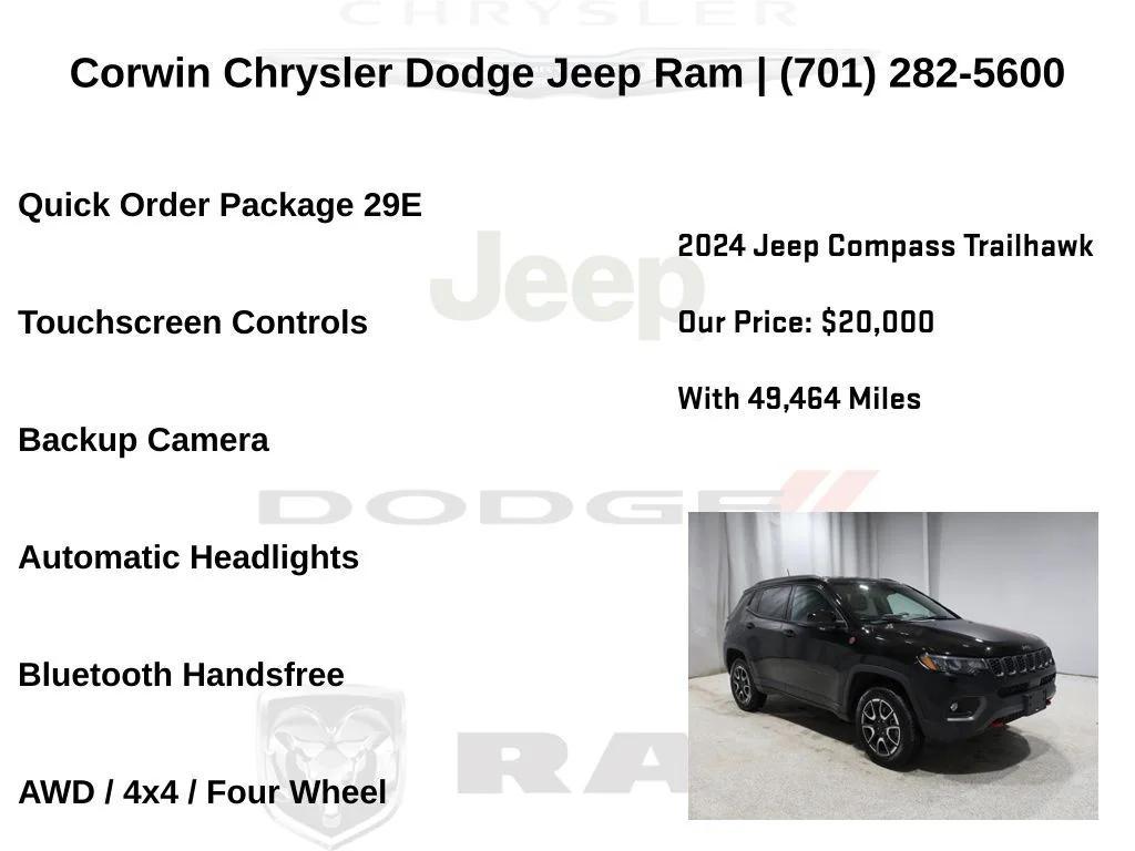 used 2024 Jeep Compass car, priced at $20,500