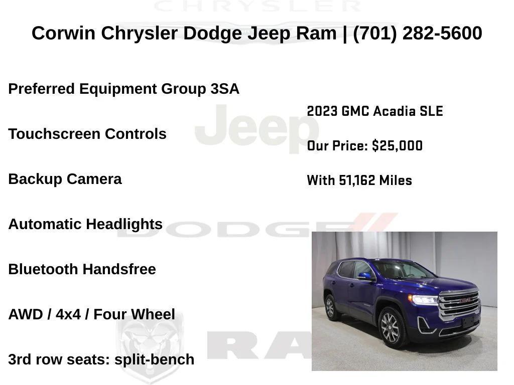 used 2023 GMC Acadia car, priced at $25,500