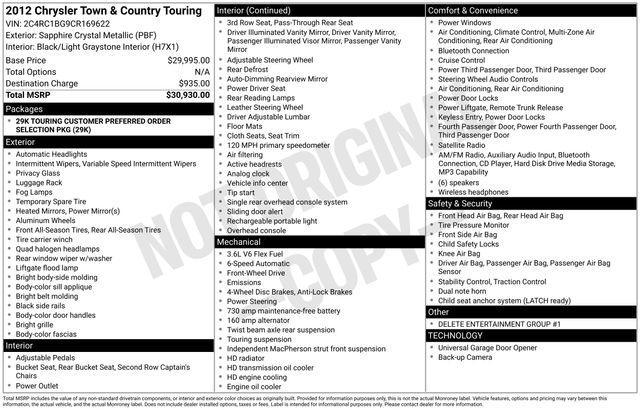 used 2012 Chrysler Town & Country car, priced at $5,995