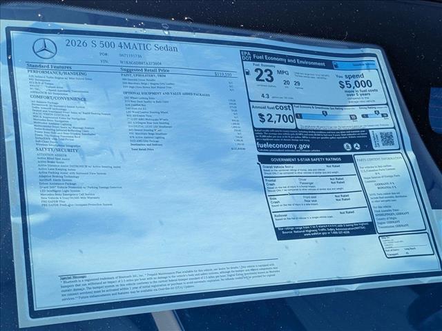 new 2026 Mercedes-Benz S-Class car, priced at $131,495