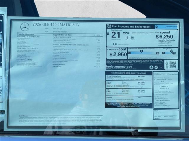 new 2026 Mercedes-Benz GLE 450 car, priced at $88,050