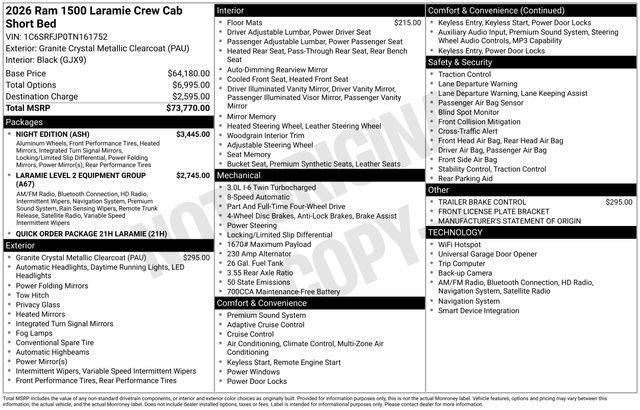 new 2026 Ram 1500 car, priced at $60,440
