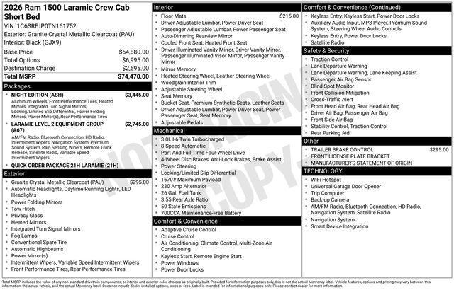 new 2026 Ram 1500 car, priced at $59,140