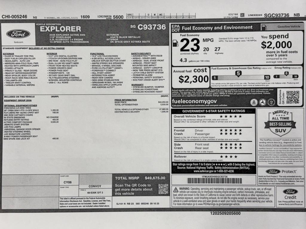 new 2025 Ford Explorer car, priced at $49,675