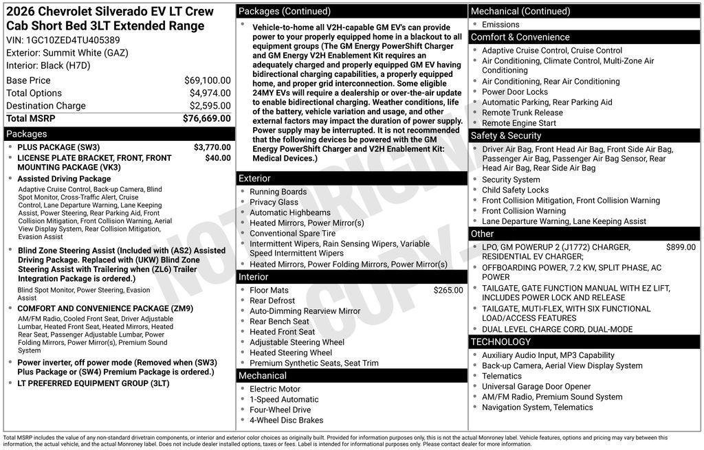 new 2026 Chevrolet Silverado EV car, priced at $64,915