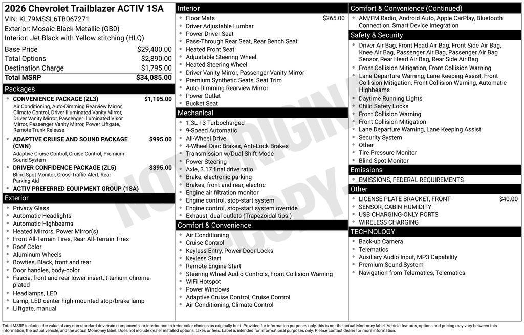 new 2026 Chevrolet TrailBlazer car, priced at $32,075