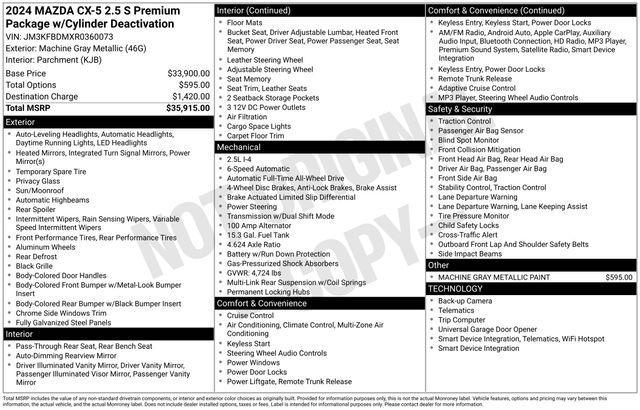 used 2024 Mazda CX-5 car, priced at $28,262