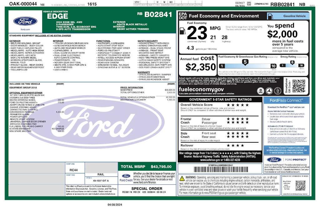 used 2024 Ford Edge car, priced at $30,795