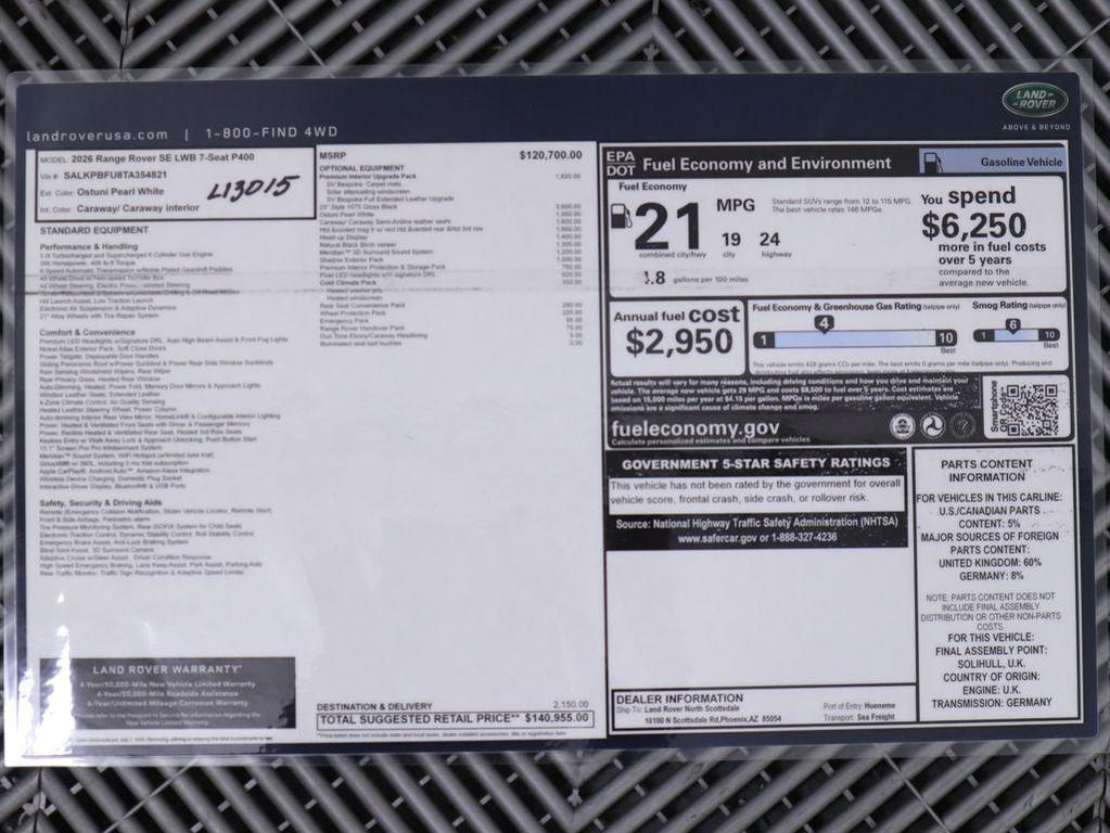 new 2026 Land Rover Range Rover car, priced at $140,955