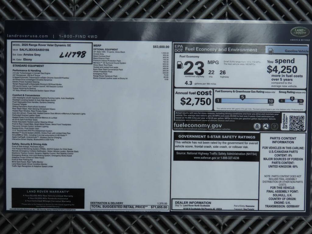 used 2025 Land Rover Range Rover Velar car, priced at $71,655