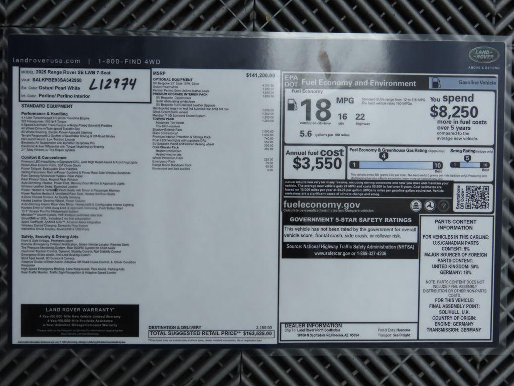 new 2025 Land Rover Range Rover car, priced at $163,525