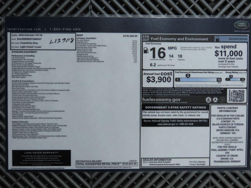 new 2026 Land Rover Defender car, priced at $125,001