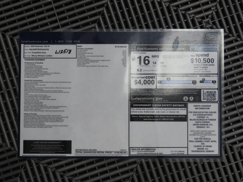 new 2025 Land Rover Defender car, priced at $128,543