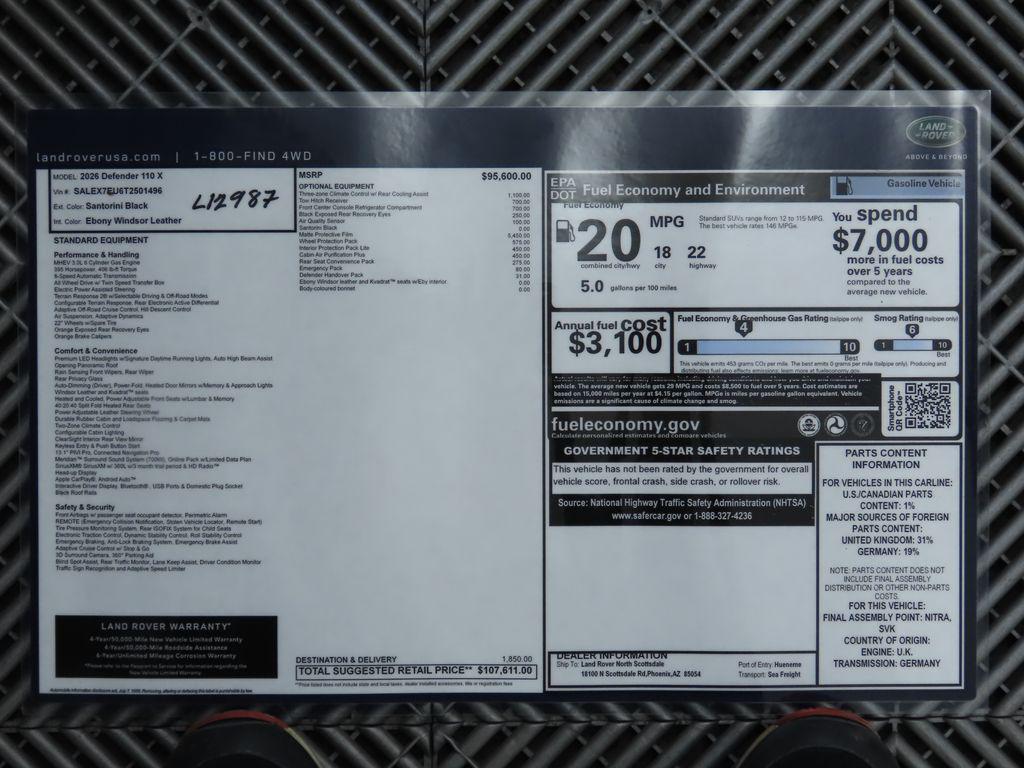 new 2026 Land Rover Defender car, priced at $107,611