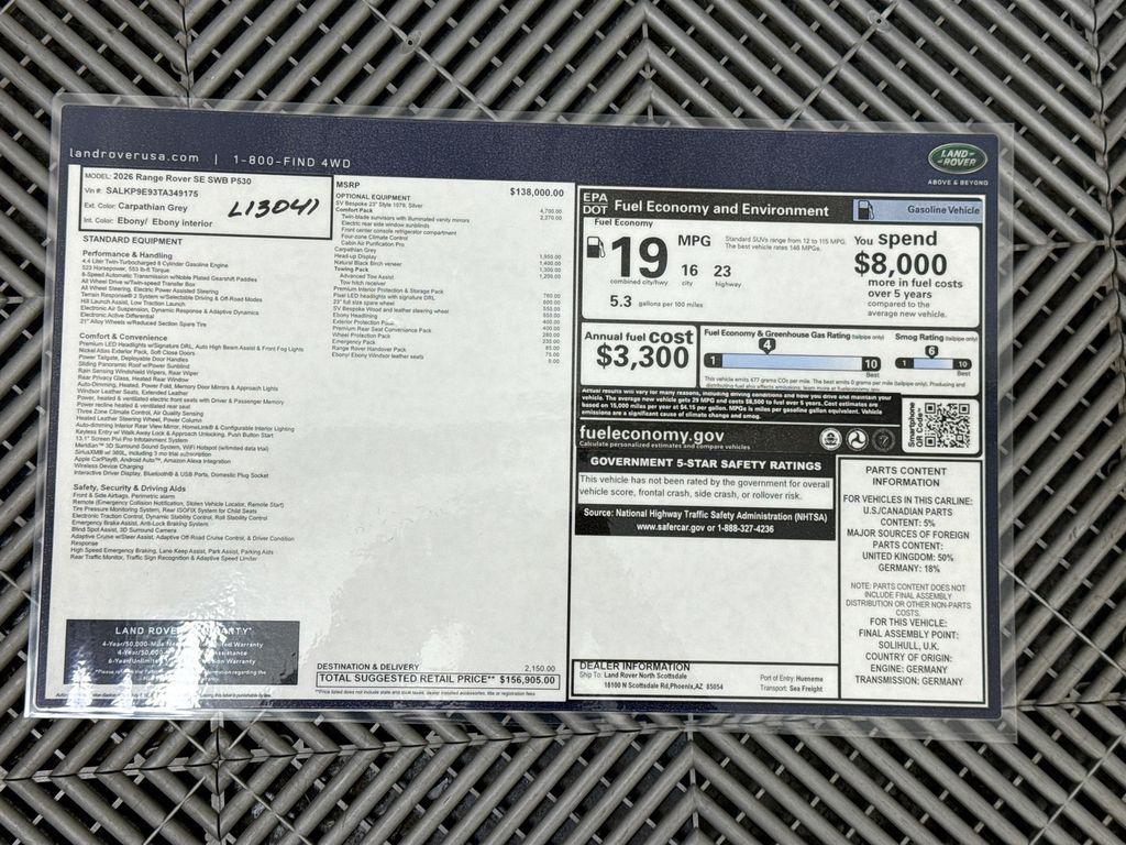 new 2026 Land Rover Range Rover car, priced at $156,905