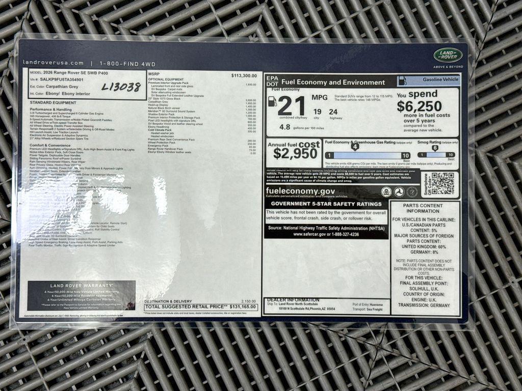 new 2026 Land Rover Range Rover car, priced at $131,165