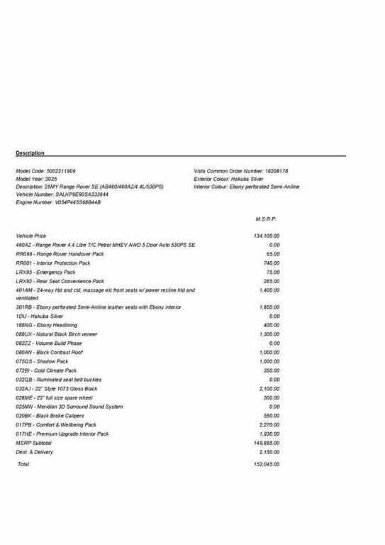 new 2025 Land Rover Range Rover car, priced at $152,045