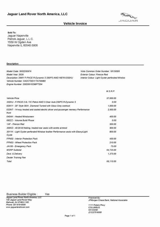 used 2026 Jaguar F-PACE car, priced at $55,000