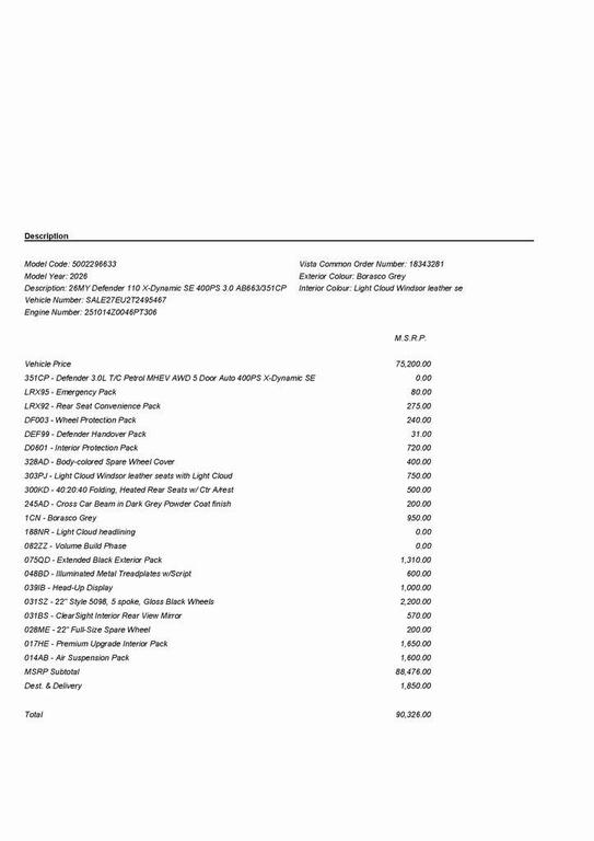 new 2026 Land Rover Defender car, priced at $90,326